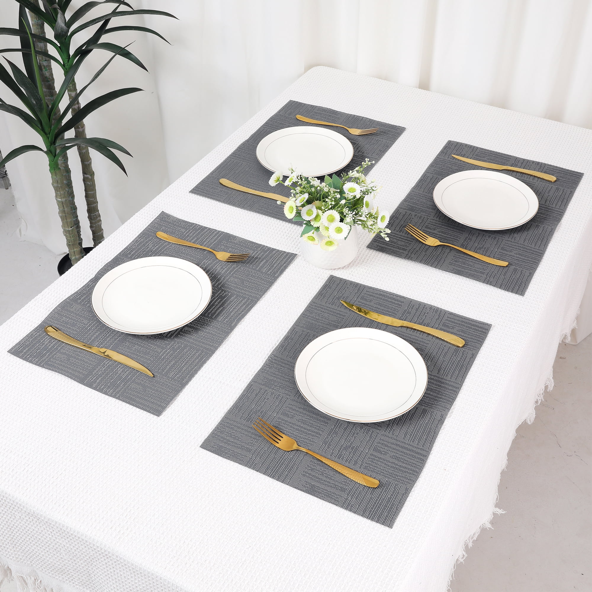 Unique Bargains Vinyl Placemats for Kitchen Dining Table Wipeable Mat Dark Gray 18x12in
