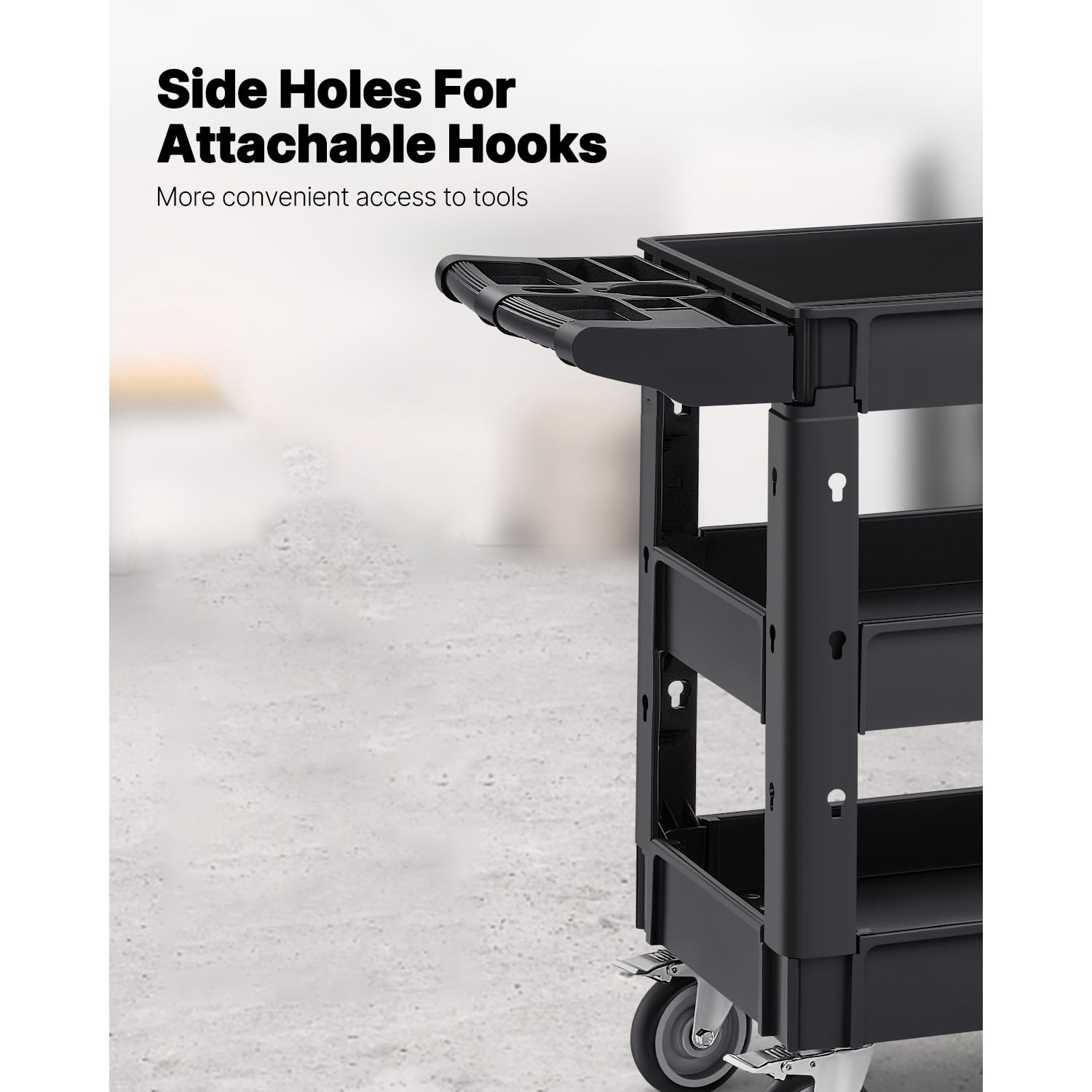 3-Shelf Utility Cart 550 lbs Capacity 5 Inch Lockable Swivel Wheels Polypropylene for Warehouse Garage Office