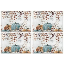 Fall Pumpkins with Leaves Summer Placemats Table Placemats Set Of 4-Linen Kitchen Washable Placemats Table Mats 12"x18" Non-Slip Heat Resistant