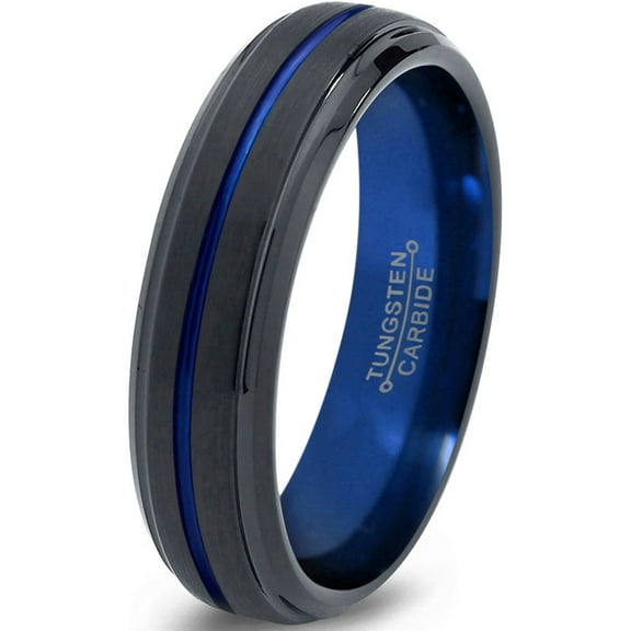 P. Manoukian Tungsten Wedding Band Ring 6mm for Men Women Blue Black Beveled Edge Brushed Polished Lifetime Guarantee Size 4