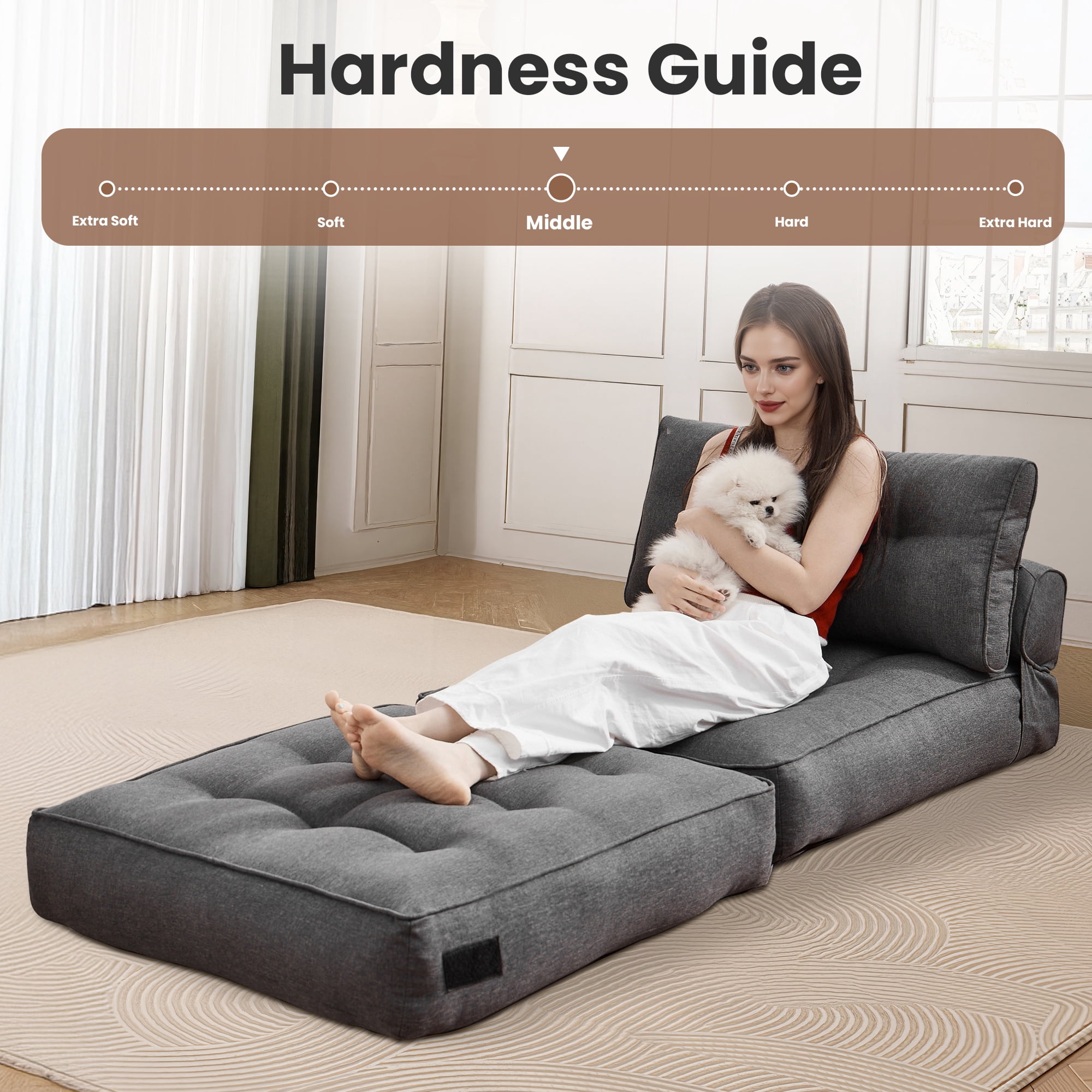 SERWALL Folding Sofa Chair, 4-in-1 Convertible Sofa Bed, Foldable Sofa Chair for Bedroom, Grey