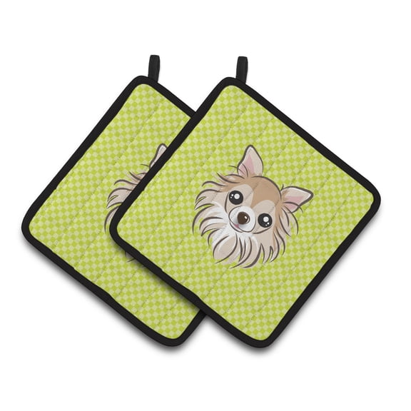 Carolines Treasures BB1313PTHD Checkerboard Lime Green Chihuahua Pair of Pot Holders 7.5HX7.5W multicolor