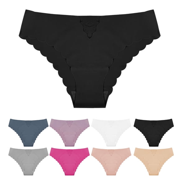 CAIXIA Seamless Underwear for Women Lace No Show Panties for Women Tummy Control Soft Silky Mid Waist Everyday Briefs Seamless Bikini Panties