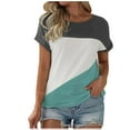 thumbnail image 1 of Mrat Short Sleeve Blouses Hauts à Col Rond pour Femmes à Blocs de Couleur Manches Courtes T-Shirts Amusants S-12 Bleu Clair P, 1 of 2