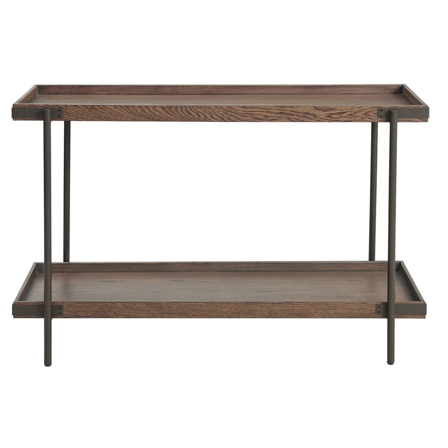 Bolton Furniture Kyra 5-Piece Oak and Metal Living Room Set with 42"L Coffee Table, Two Side Tables, Sofa/TV Console and Bar Cart