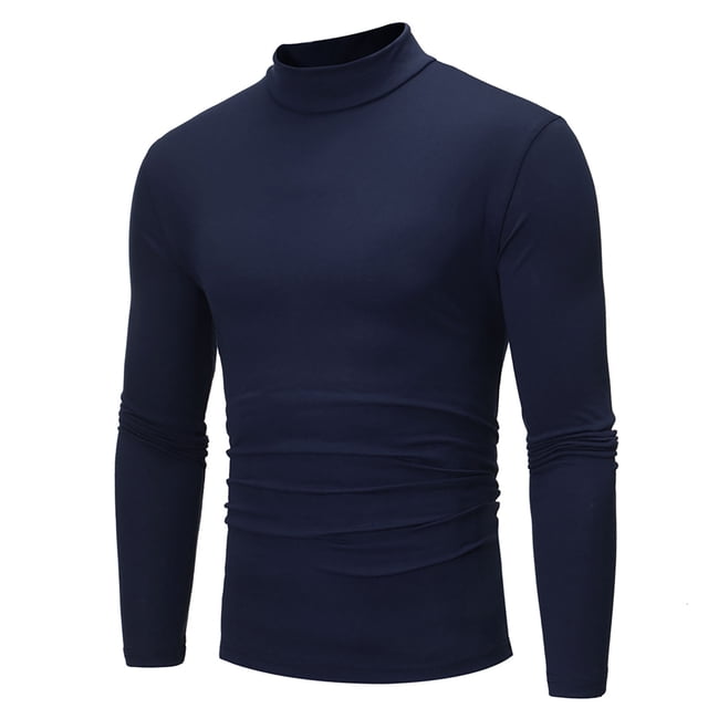 Qertyioot New Spring Men High-neck Solid Color Bottoming Shirt