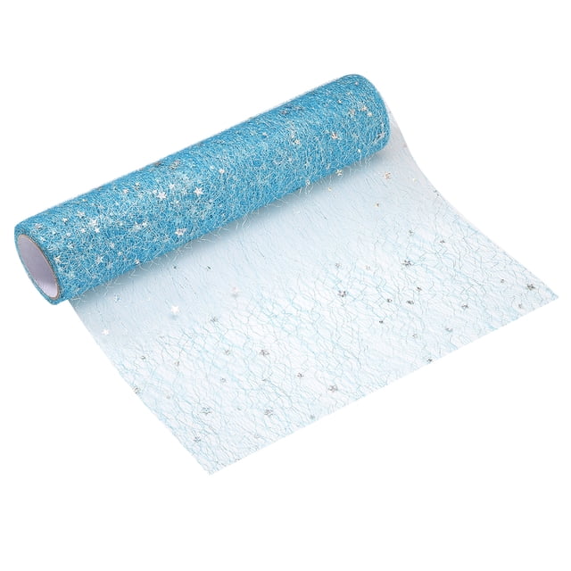 Caminito de mesa Uxcell azul lago, 11" x 30 pies, decoración de malla metálica con lentejuelas
