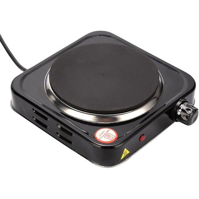 Compact and Portable Countertop Burner- Countertop Single Cast Iron Burner 1000 Watts Electric Hot Plate Temperature Controls Black