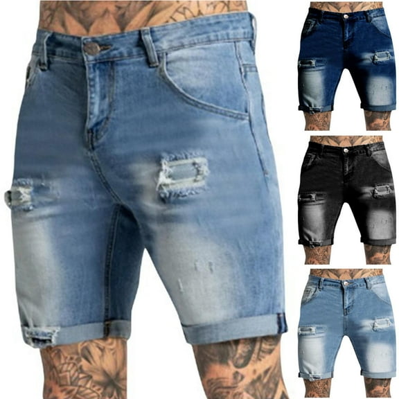 WRKEKC Mens Jean Shorts, Summer Shorts for Men, Men Casual Solid Pocket Waist Straight Jeans Half Shorts Sport Pants L