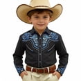 thumbnail image 4 of Rhuody Summer Tops For Boys Lapel Western Cow Print Shirt Long Sleeve Button Down Top For Children And Youth Blouse Classic Wear Black1 4-5 Years, 4 of 4
