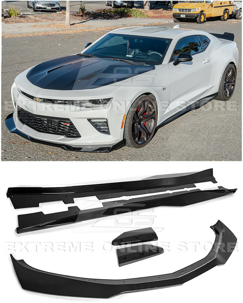 ZL1 Style Front Bumper Lip Splitter With Side Skirts Rocker Panel Pair ABS Plastic - Painted Glossy Black Replacement For 2016-Present Chevrolet Camaro SS 