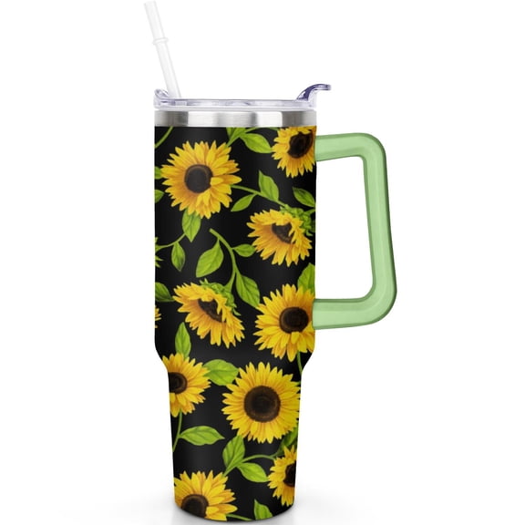 40oz Vintage Sunflower Tumbler for Sunflower Lovers, Sunflowern Coffee Cup Double Insulated With Handle Spill Proof Lid Straw
