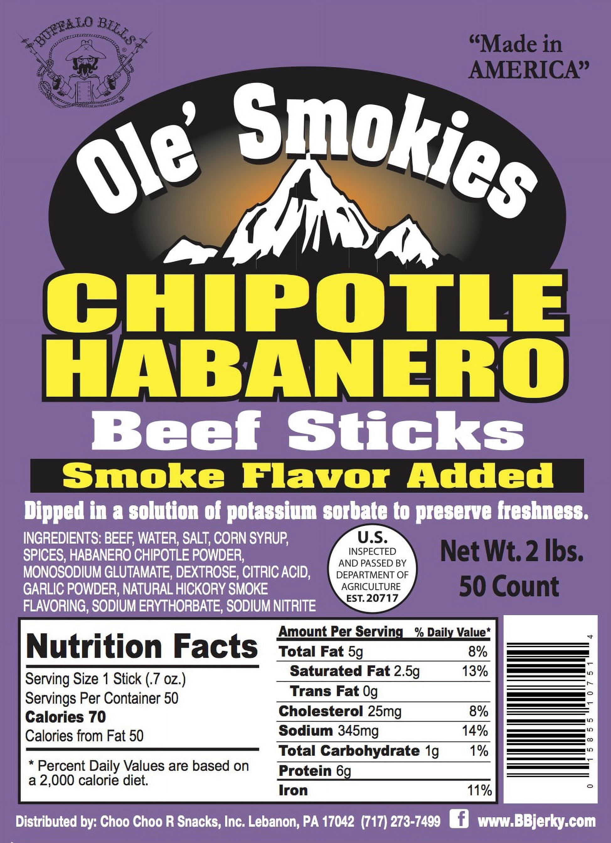 Buffalo Bills 2-lb Chipotle Habanero Ole' Smokies Saddlebag (50 twist-end beef sticks)