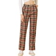 thumbnail image 5 of INSPIRE CHIC Women's Plaid Elastic Waist Button Zipper Straight Leg Long Pants XL Red Brown Beige, 5 of 6