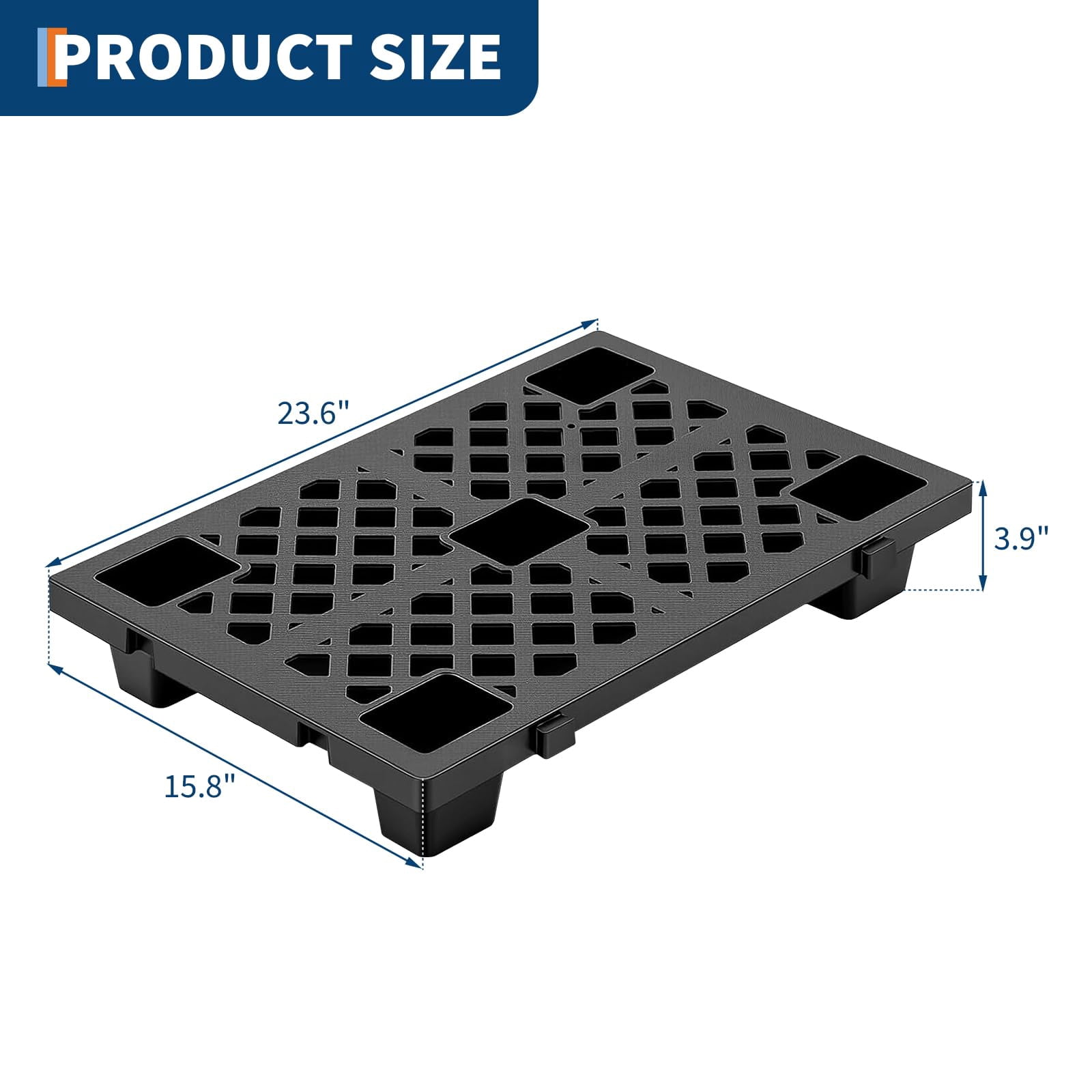 6 Pcs Lightweight Nestable Plastic Pallets - 23.6" x 15.8" Floor Pallets for Storage, Heavy Duty Waterproof with Ventilated Grids, Ideal for Warehouse, Garage, Basement, and Indoor Outdoor