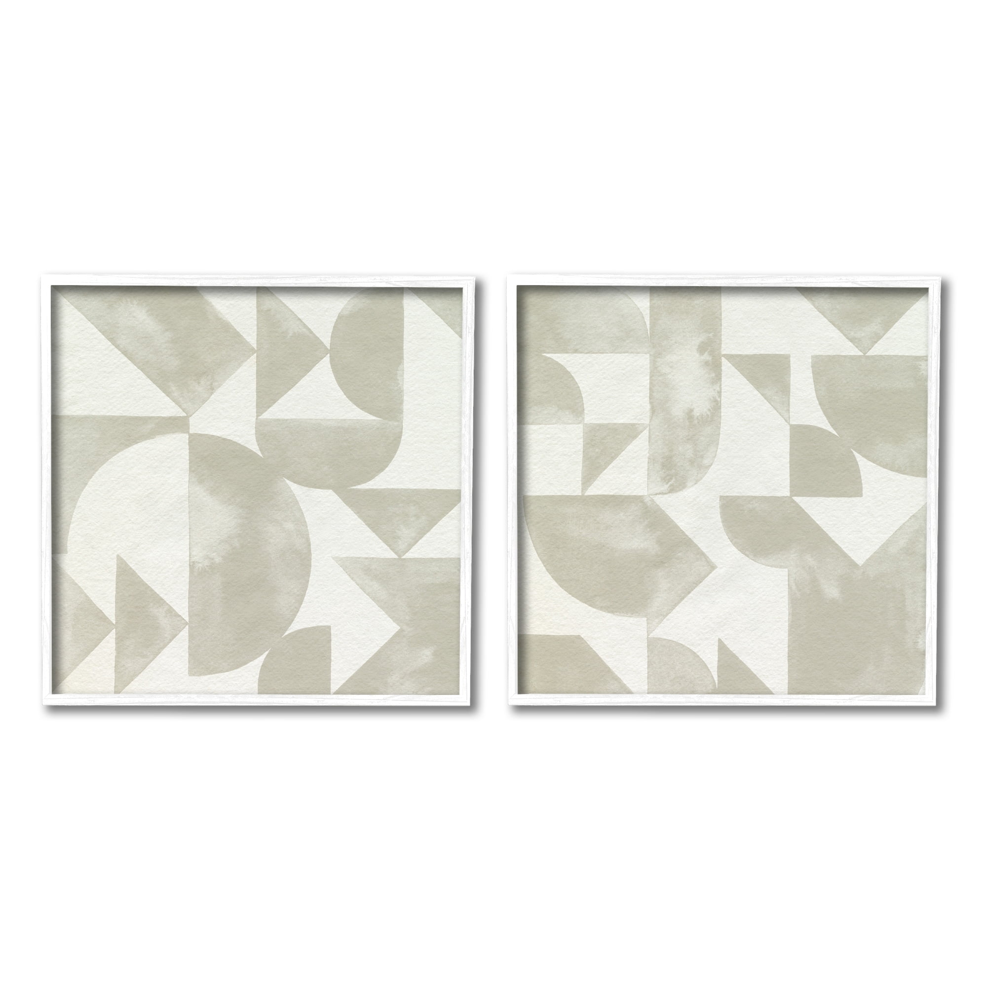 Stupell Industries Abstract Geometric Triangle Shapes Painterly Beige Strokes Painting White Framed Art Print Wall Art, Set of 2, Design by Grace Popp