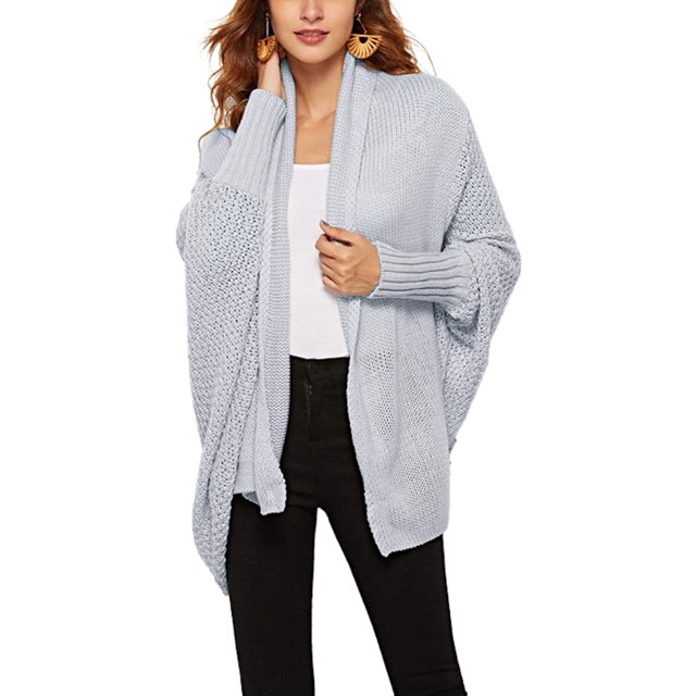 Women's Open Front Cardigan Loose Draped Batwing Sleeve Knit Sweater