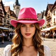 thumbnail image 2 of Womens Hat Unisex Western Cowboy Hat Retro Wool Fedora Classic Style Hot Pink One Size, 2 of 5