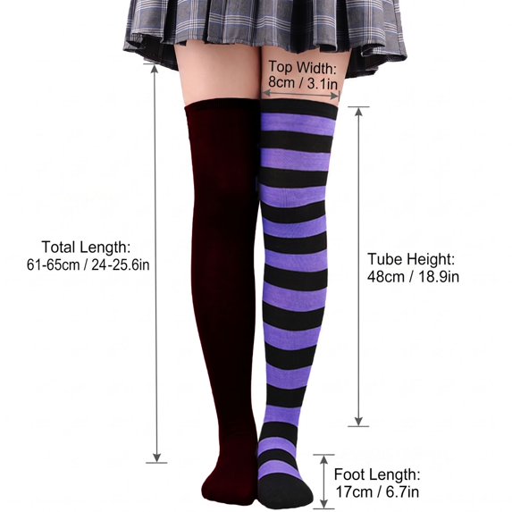 Garbnen Thigh High Stockings for Women Striped Over Knee Socks Comfortable Lightweight Hosiery for Halloween and Daily Wear