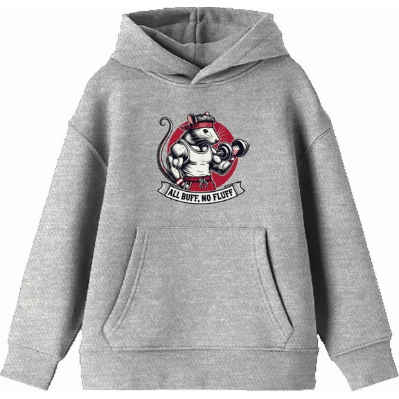 All Buff no Fluff Gym Rat Youth Heather Gray Long Sleeve Hoodie-XS