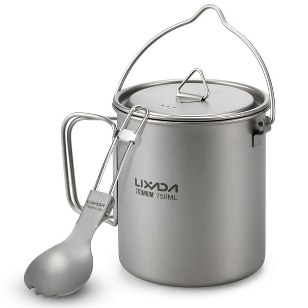 Copa Outdoor Lixada Olla ligera de titanio de 750 ml con spork plegable para acampar al aire libre, Lixada Copa Outdoor