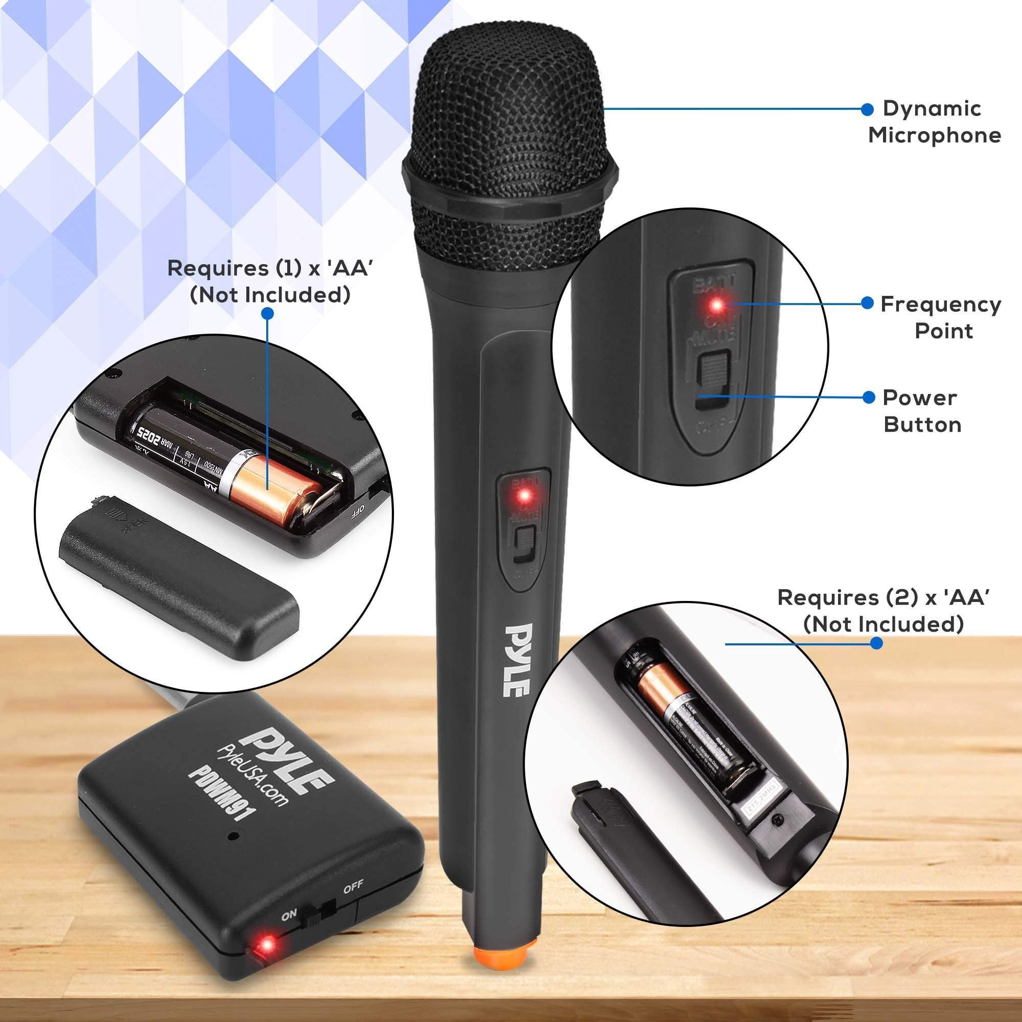 Pyle PDWM91 Professional VHF Handheld Microphone with Adapter Receiver, Black