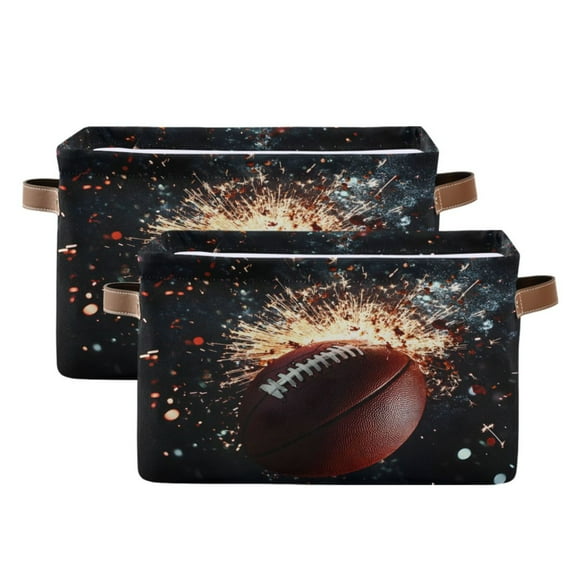 Ryvnso Cool Football Storage Basket Large Bin Foldable Boxes Toys Organizer 14.2x10.2x8.3in 2 PCs