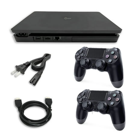 Restored Sony Playstation 4 PS4 Console Slim 1TB with 2 Retrofam Controllers, Black (Refurbished)