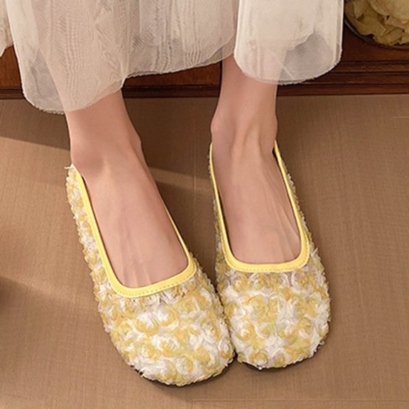 Aobny Teacher Shoes Ladies Shoes Slip On Shoes Flat Shoes Flats Micro-Wedge Shoe Round Toe Pull-On Orthopedic Yellow Womens Summer Shoes,Size 36