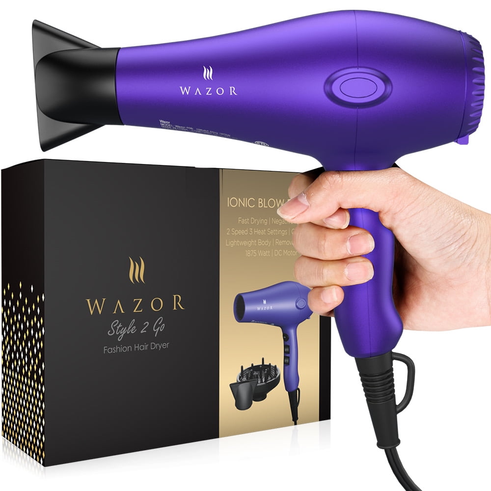 Pro Negative Ionic Hair Dryer with Diffuser, 1875W Lightweight Blow Dryer for Fast Drying, 2 Speed 3 Heat Settings, Purple Dryer