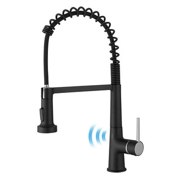 WELLFOR Single Handle Touchless Kitchen Faucet, Deck Mount Gooseneck Pull Down Sprayer Kitchen Sink Faucet