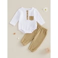 thumbnail image 4 of Baby Toddler Boys 2PCS Outfit 0 3 6 12 18 Months Long Sleeve Crew Neck Contrast Color Romper Solid Color Pants Clothing Sets, 4 of 9