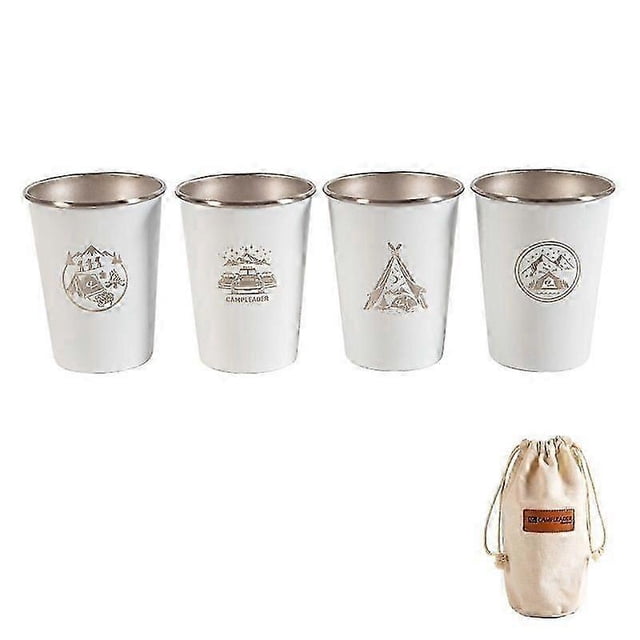 Juego de 4 tazas con bolsa de almacenamiento (blancas) Con bolsa de almacenamiento (blancas)