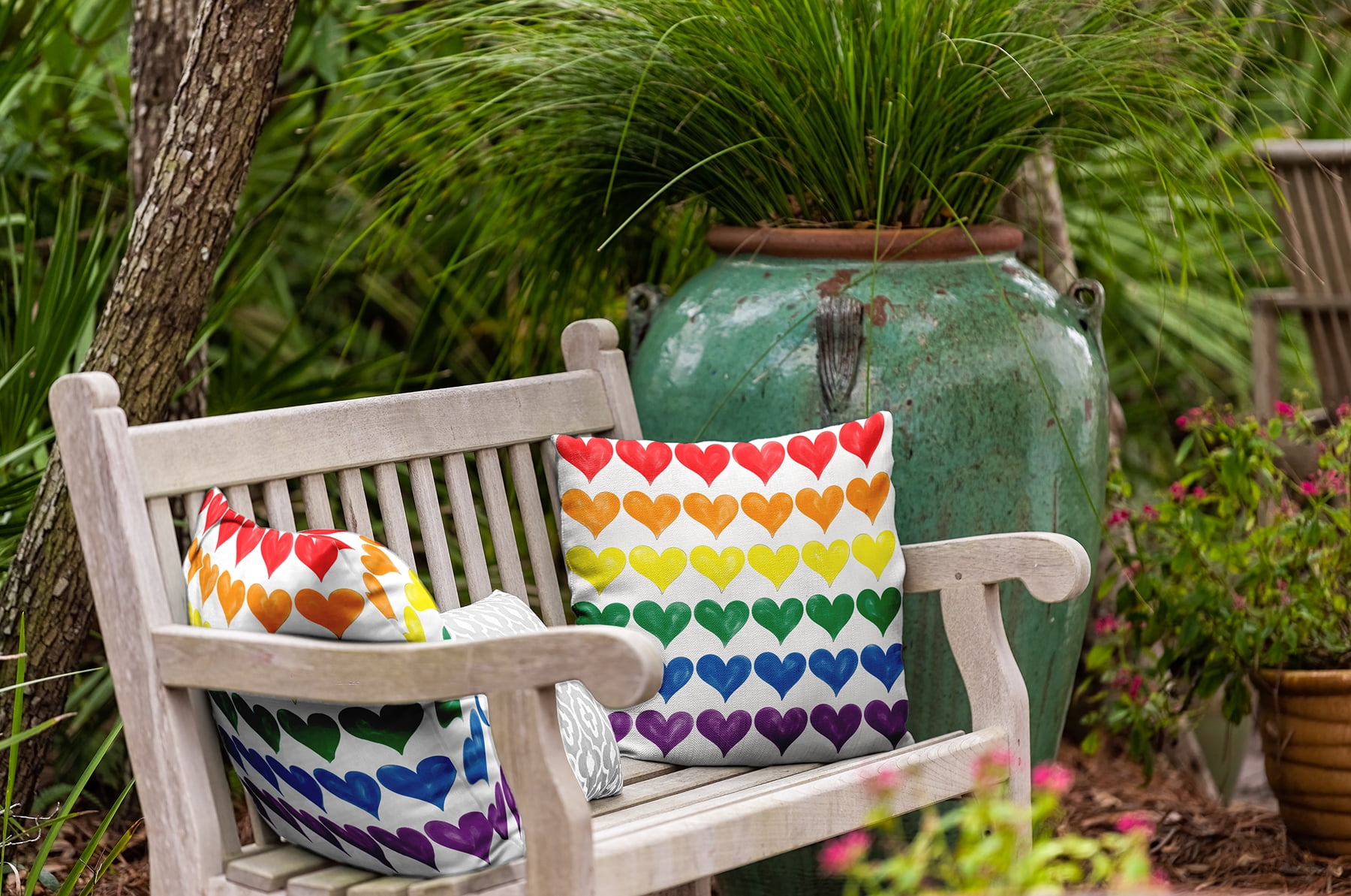 16"x16" Simply Daisy Valentines Pride Hearts Poly Indoor/Outdoor Pillow, Multi Qty 1