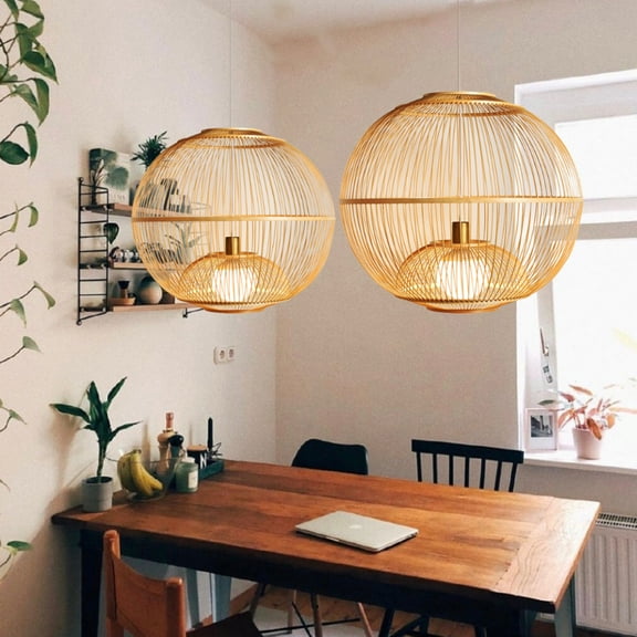 Arturesthome 1-Lights Bamboo Handmade Globe Hanging Light Lampshade Decor for Kitchen Island E26/27
