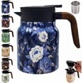 thumbnail image 1 of Vintage Floral Pattern Tea Kettle with Built-In Infuser, Multi-Layer Insulation, V-Shaped Spout, 800ML (A, Stainless Steel, Wood Handle), 1 of 1