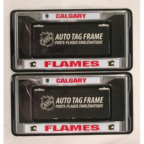 Calgary Hockey Flames Chrome Metal (2) License Plate Frame Set