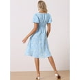 thumbnail image 4 of Unique Bargains Women's Floral V Neck Puff Sleeves Casual Smocked Waist Dress XS Blue, 4 of 6
