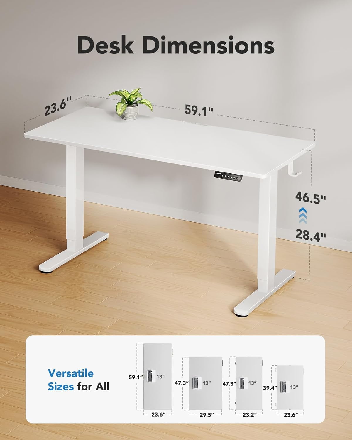 Kyspho 60" x 24" One Piece Electric Standing Desk, Height Adjustable Computer Desk with 4 Height Memory Settings, Sit Stand up Desk for Home Office, White