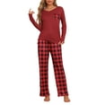 thumbnail image 2 of INSPIRE CHIC Women's Pajamas Set Long Sleeve Plaid Soft Pajamas Lounge Sets with Pockets L Red, 2 of 6