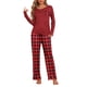 thumbnail image 2 of Conjunto de pijamas de mujer INSPIRE CHIC de manga larga, pijamas de cuadros suaves, conjuntos de lounge con bolsillos XS rojo, 2 of 6