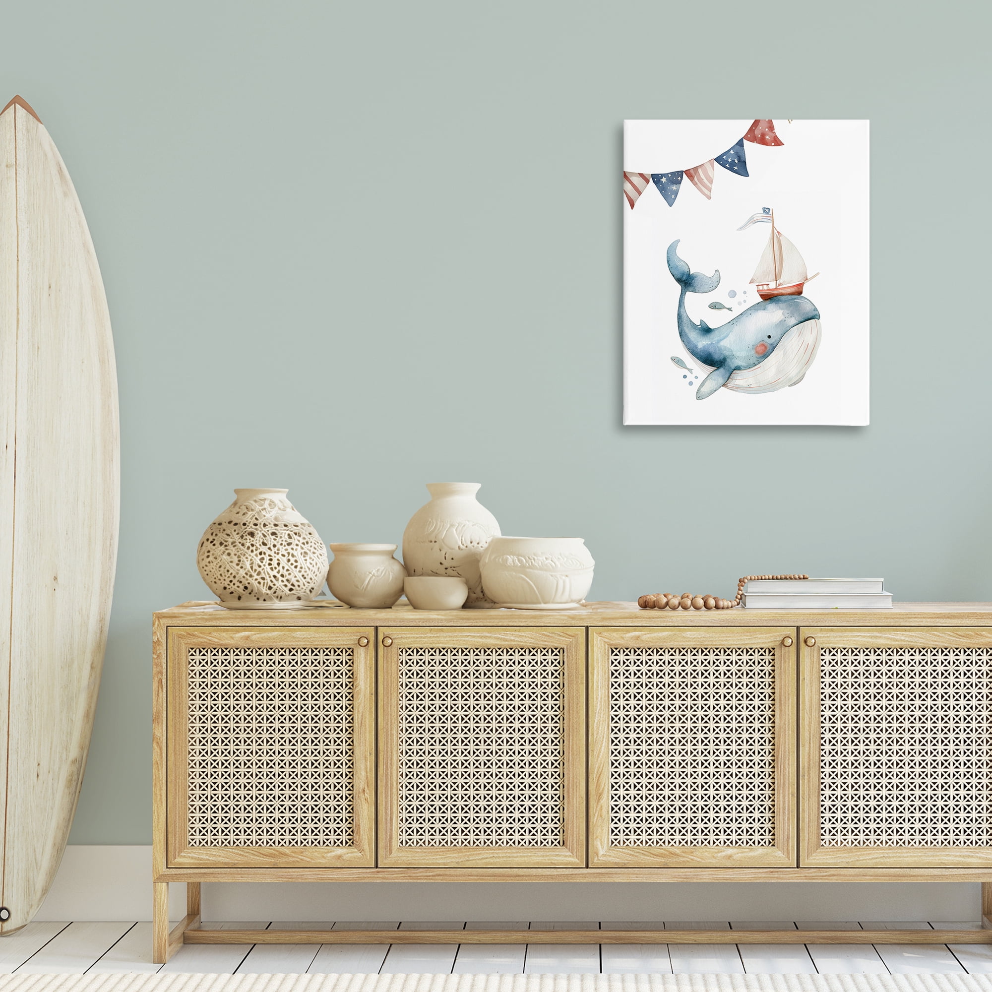 Stupell Industries Cute Sailor Whale Animals Painting Wrapped Canvas Art Print Wall Art, 24 x 30