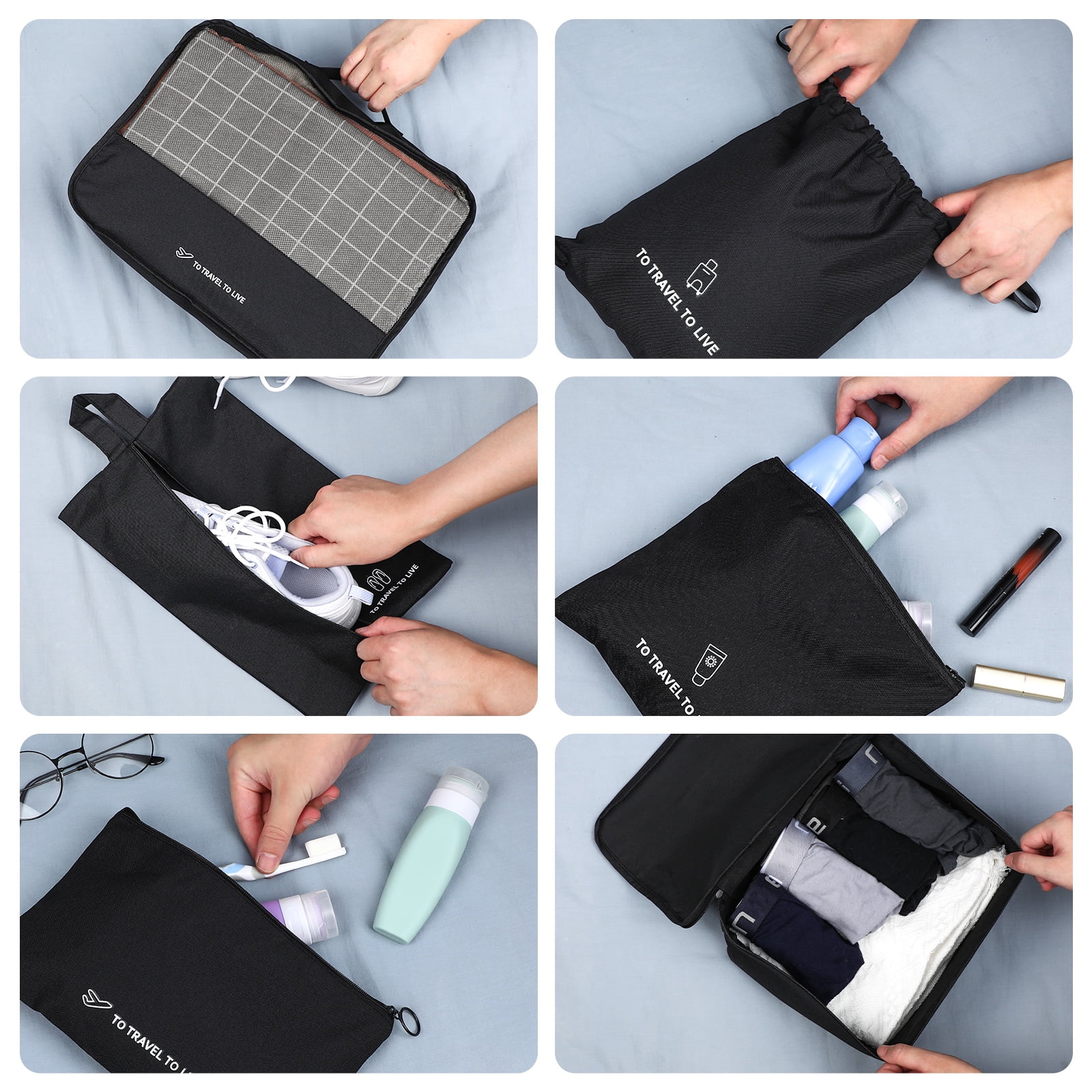 ETEREAUTY Packing Cubes Black Travel Storage Bags for Suitcase Organizers