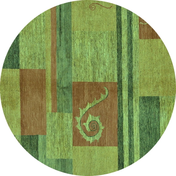 Ahgly Company Machine Washable Indoor Round Abstract Turquoise Blue Modern Area Rugs, 4' Round