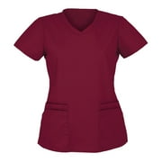 matoen Women's Comfortable Scrubs Top, Casual V-Neck Short Sleeve Working Uniform with 2 Pocket for Women