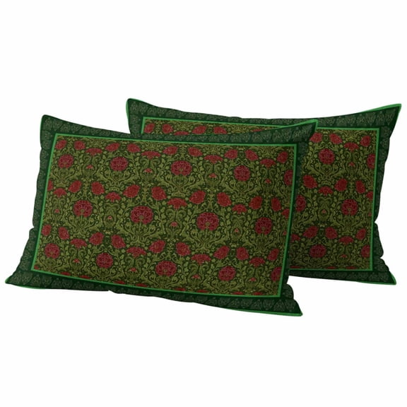 Pack of 2 Vintage Red Roses Outdoor Pillow Covers Decorative, Waterproof Pillow Protector, Green Abstract Art Floral Ethnic Lumbar Throw Pillowcases for Patio Couch Sofa Home Decor 20"x12"