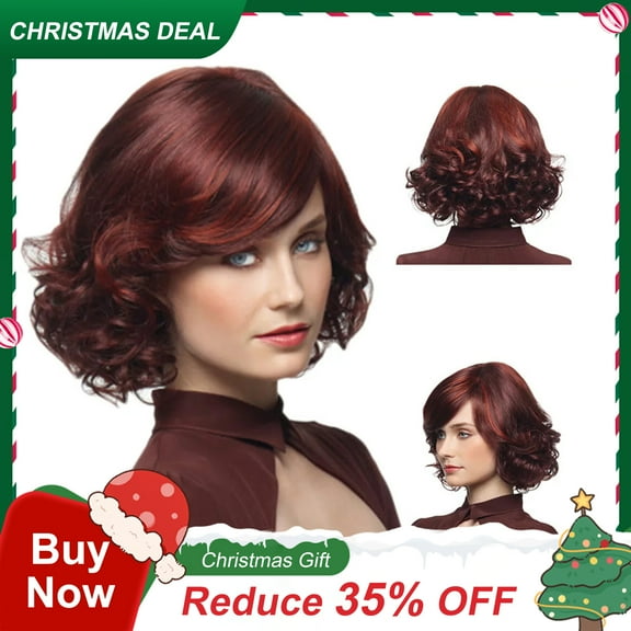 DOPI Human Hair Wigs For Women Black Color Natural Lace Hair Fashion Synthetic Short Red Wine Curly Hair Wig Natural Hair W Halloween