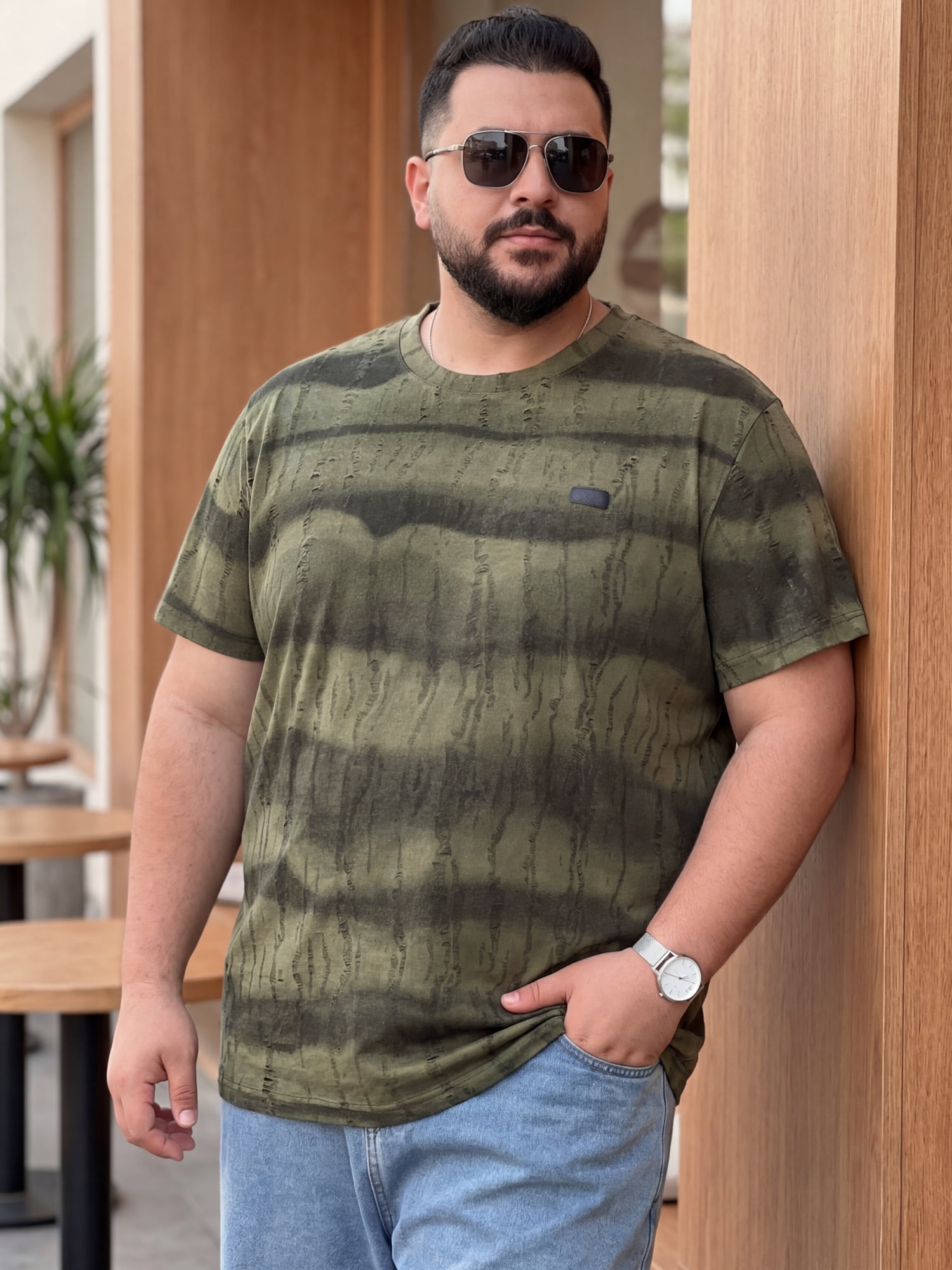 DARING DIVA Men's Big Tall Tie-Dye Crew Neck Short Sleeve T-Shirts 3XL Olive Green