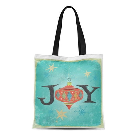 ASHLEIGH Canvas Tote Bag Christmas Word Joy Gold Stars Retro Inspired By Mid Reusable Shoulder Grocery Shopping Bags