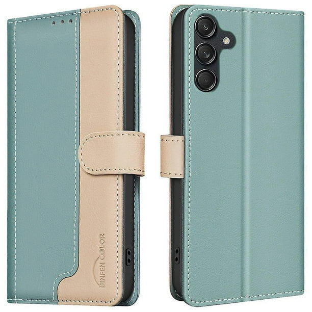BINFEN COLOR BF33 for Samsung Galaxy A56 Leather Case Splicing Color RFID Blocking - Green